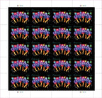 Sheet of 20 "CELEBRATE!" 2011 Forever USA stamps featuring colorful fireworks display with golden bursts and multicolored decorative elements on black background