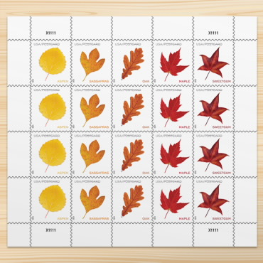 USPS Forever Stamps Vibrant Leaves Postcard Stamps, Sheet of 20